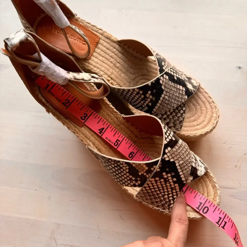 Tory Burch Snake Embossed Leather Espadrille Flats Women’s Size 9